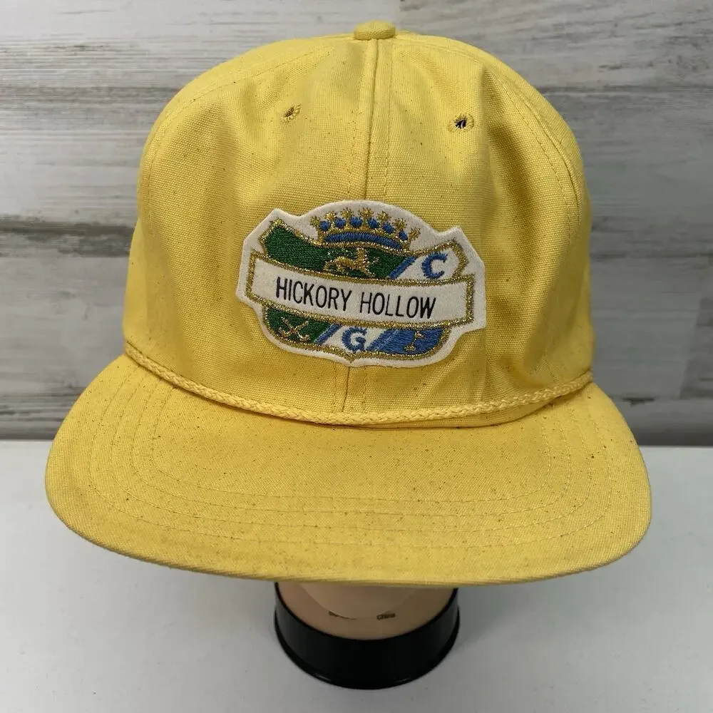 Vintage Hickory Hollow Golf Club Yellow Adjustable Strapback Baseball‎ Hat Cap